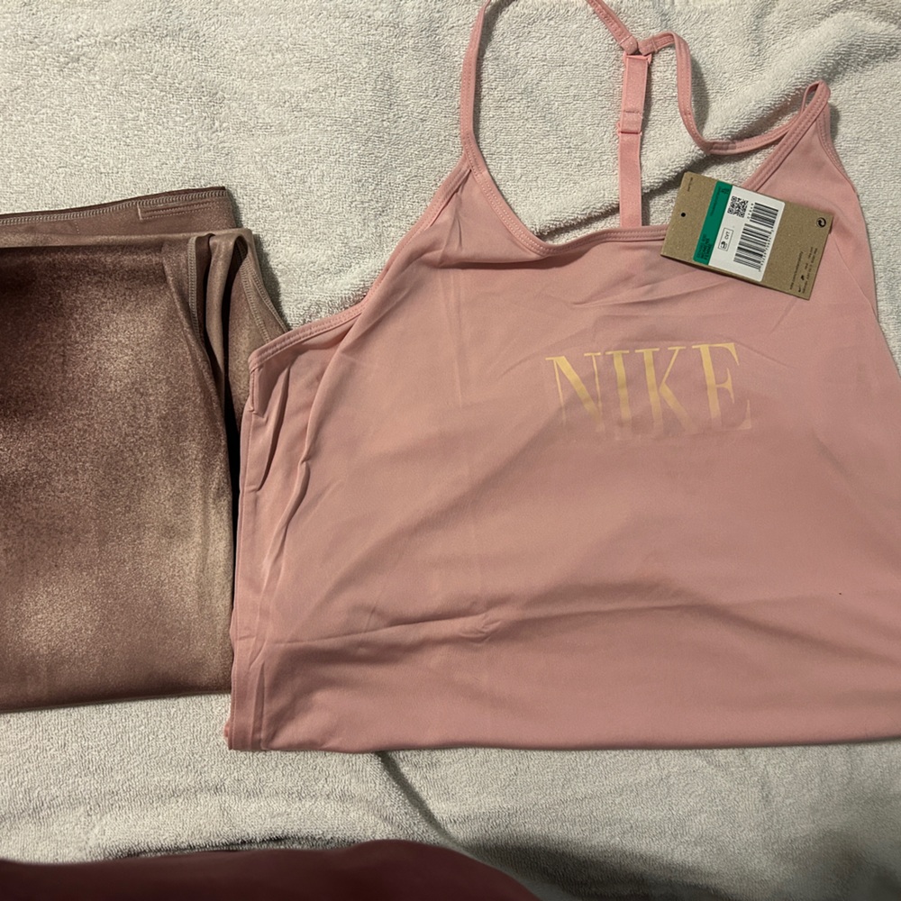 Nike Women's Pink Sports Bra and Brown Leggings Set